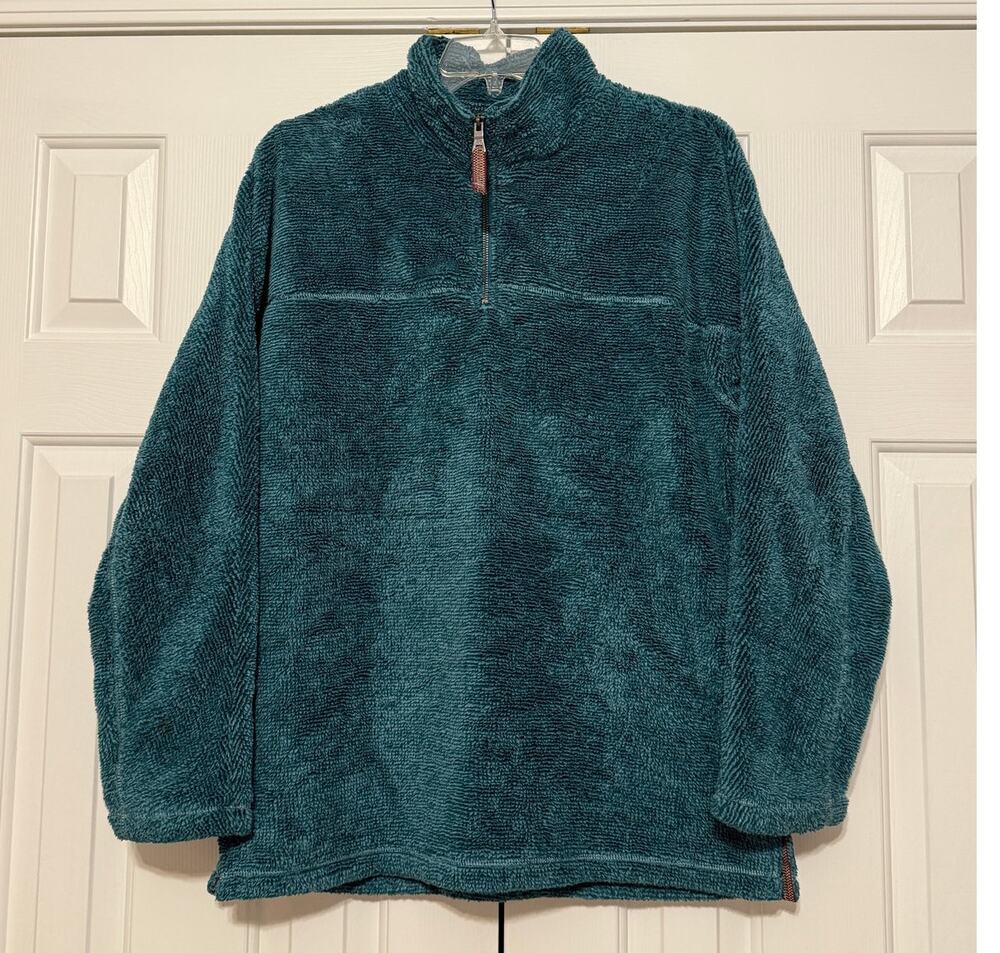 True Grit Turquoise Faux Fur Quarter Zip Pullover, Size L